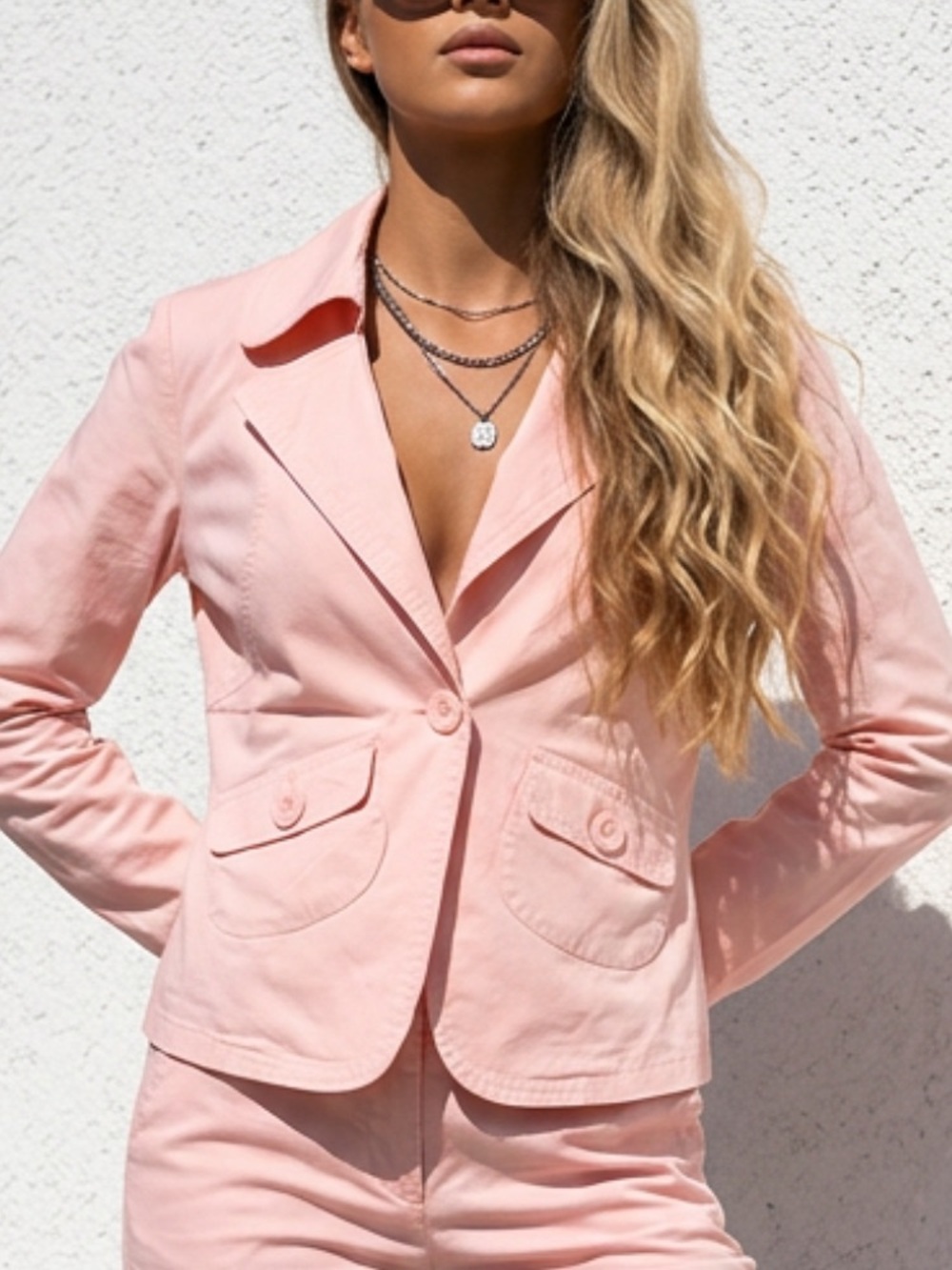 AZIZ | light pink blazer / jacket, drawstring back | Flirty | NWOT size L